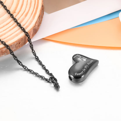 'Forever In My Heart’ Black Heart Urn Memorial Necklace for Remembering Loved Ones