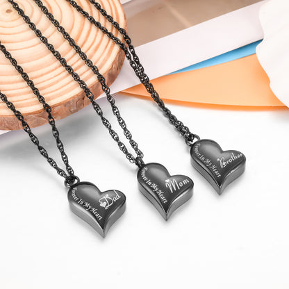 'Forever In My Heart’ Black Heart Urn Memorial Necklace for Remembering Loved Ones