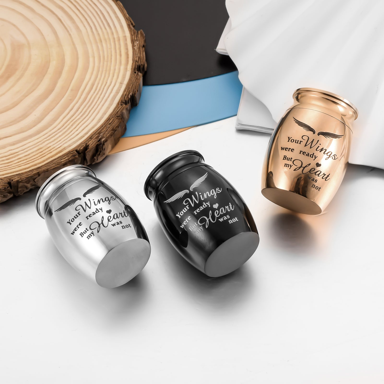 Stainless Steel Mini Keepsake Urn -Your Wings Were Ready, But My Heart Was Not