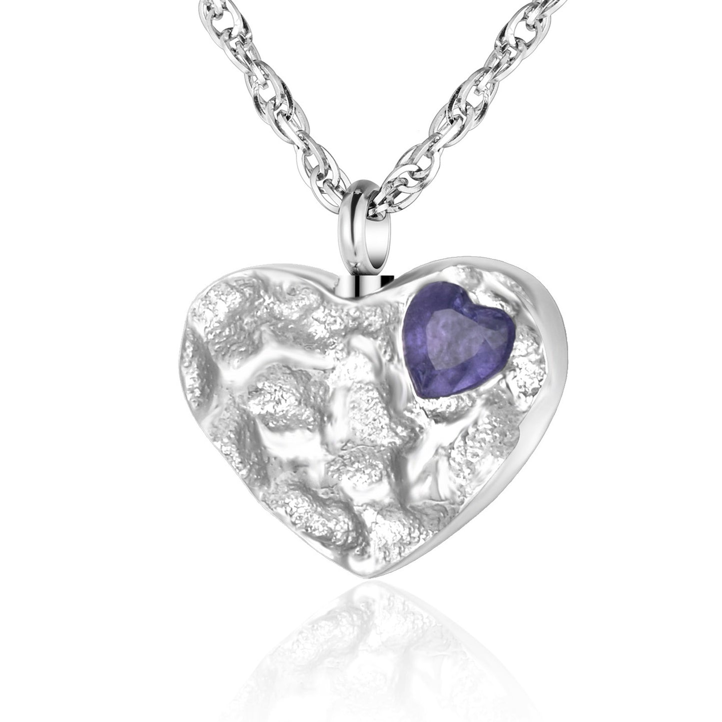 Purple Gem-Adorned Heart Memorial Necklace