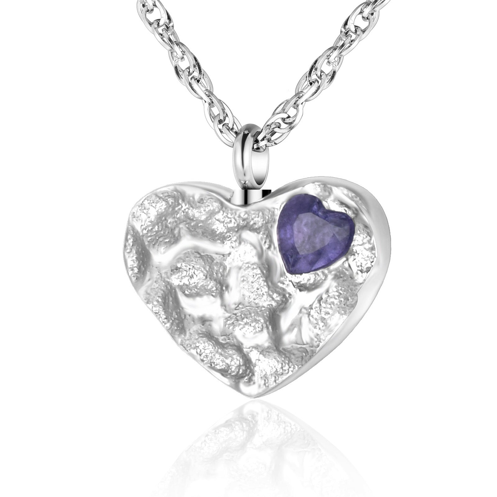 Purple Gem-Adorned Heart Memorial Necklace