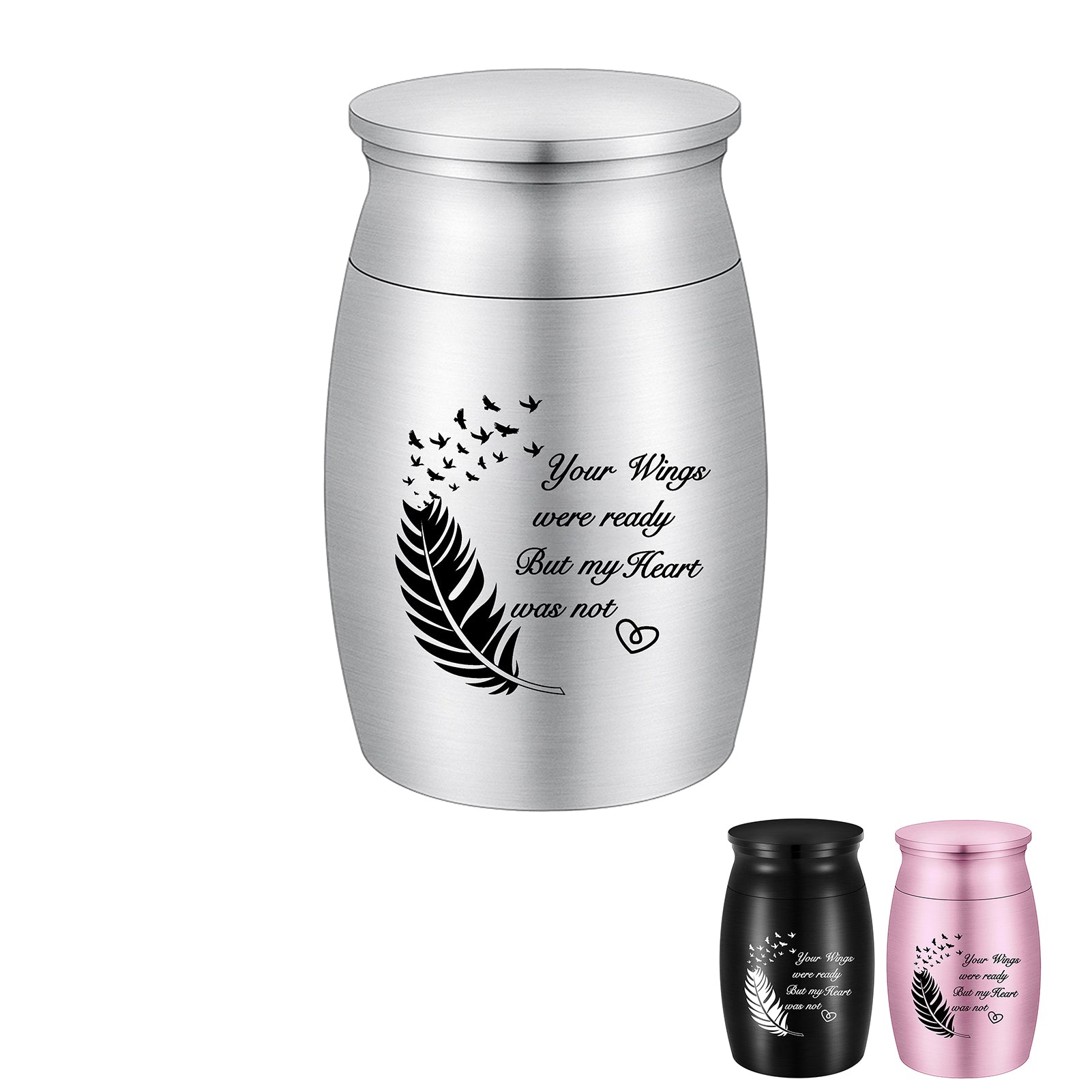 Heartfelt Memorial Urns: Engraved Feather, Birds & 'Your Wings were ready