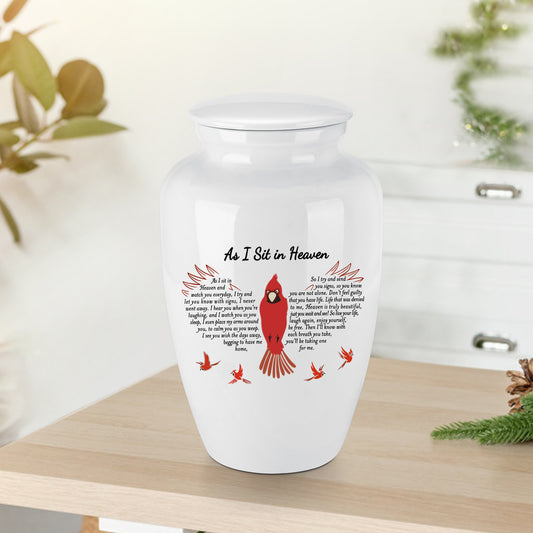 10 Inches Red Bird Cremation Urns for Human Ashes Ceramic Keepsake