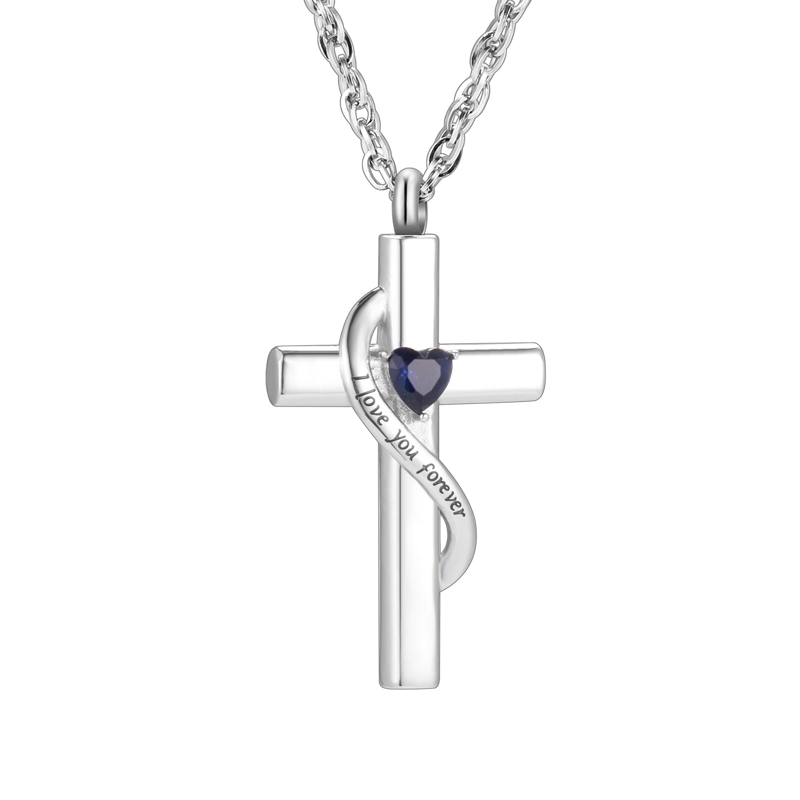 Cross Cremation Pendant with Blue Heart