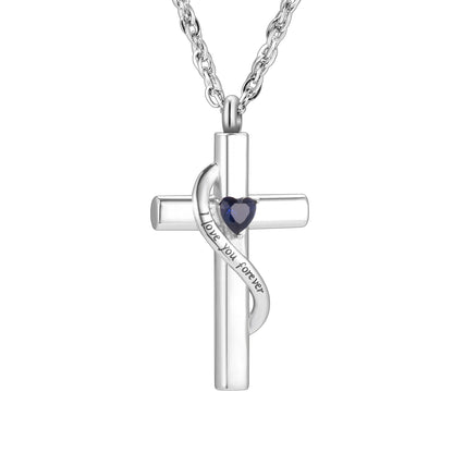 Cross Cremation Pendant with Blue Heart