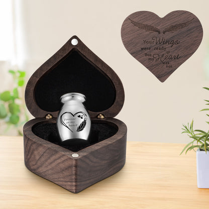 Stainless Steel 1.18in Mini Urn with Wood Heart Box for Ashes Keepsake
