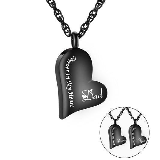 'Forever In My Heart’ Black Heart Urn Memorial Necklace for Remembering Loved Ones