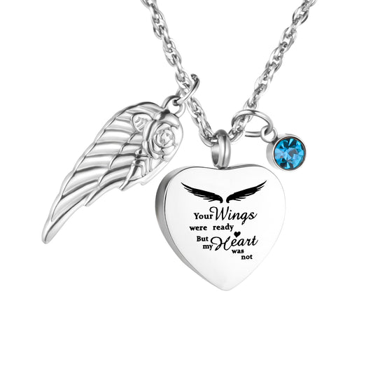 Heat Memorial Necklace with Biirthstone and Wings