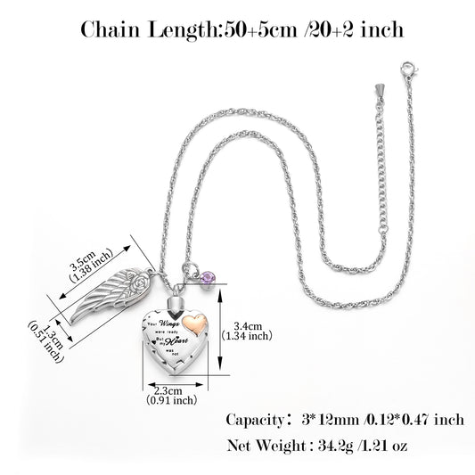Memorial Pendant: Heart, Wing, and Customizable Crystal