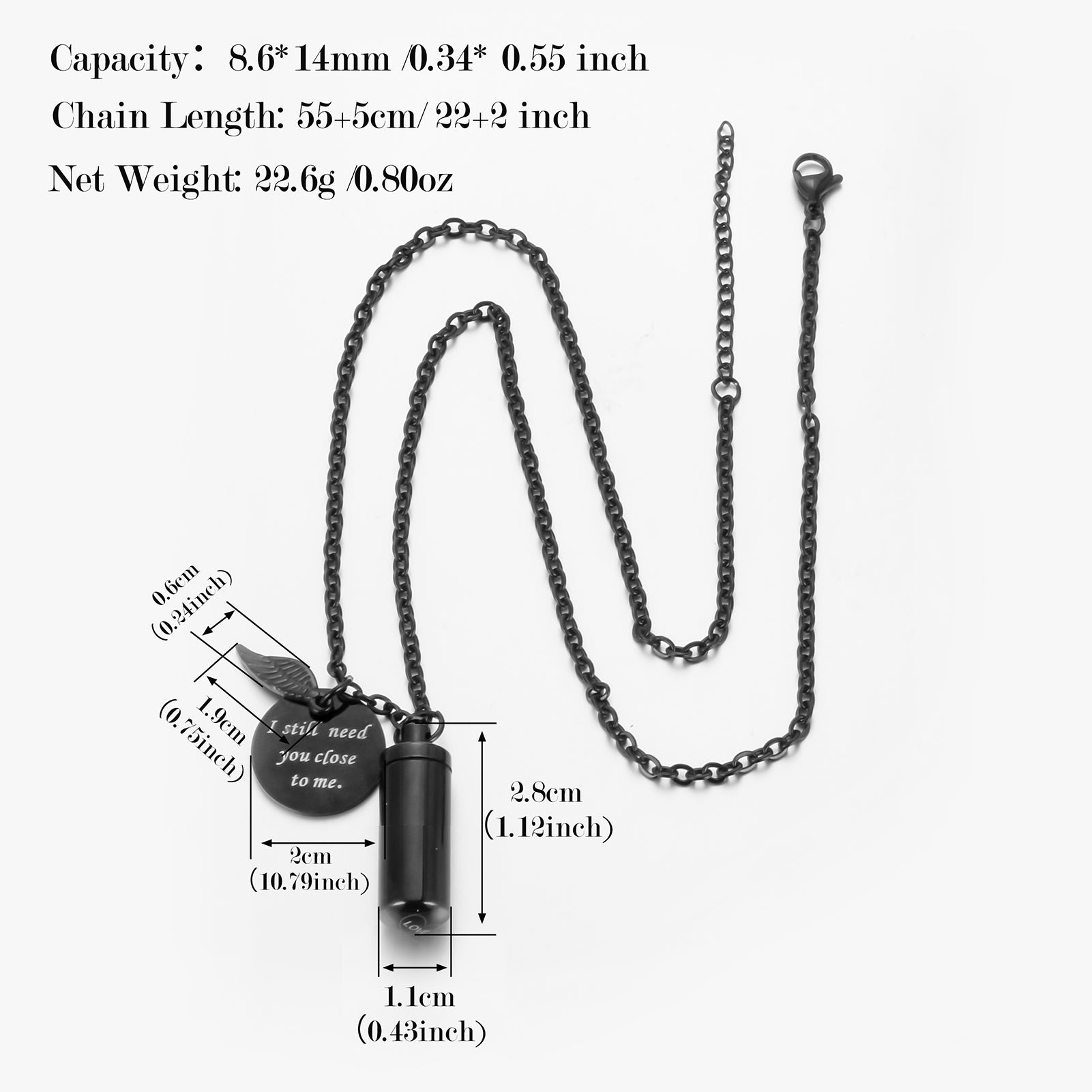 Stainless Steel Cylindrical Memorial Necklace: Until We Meet Again