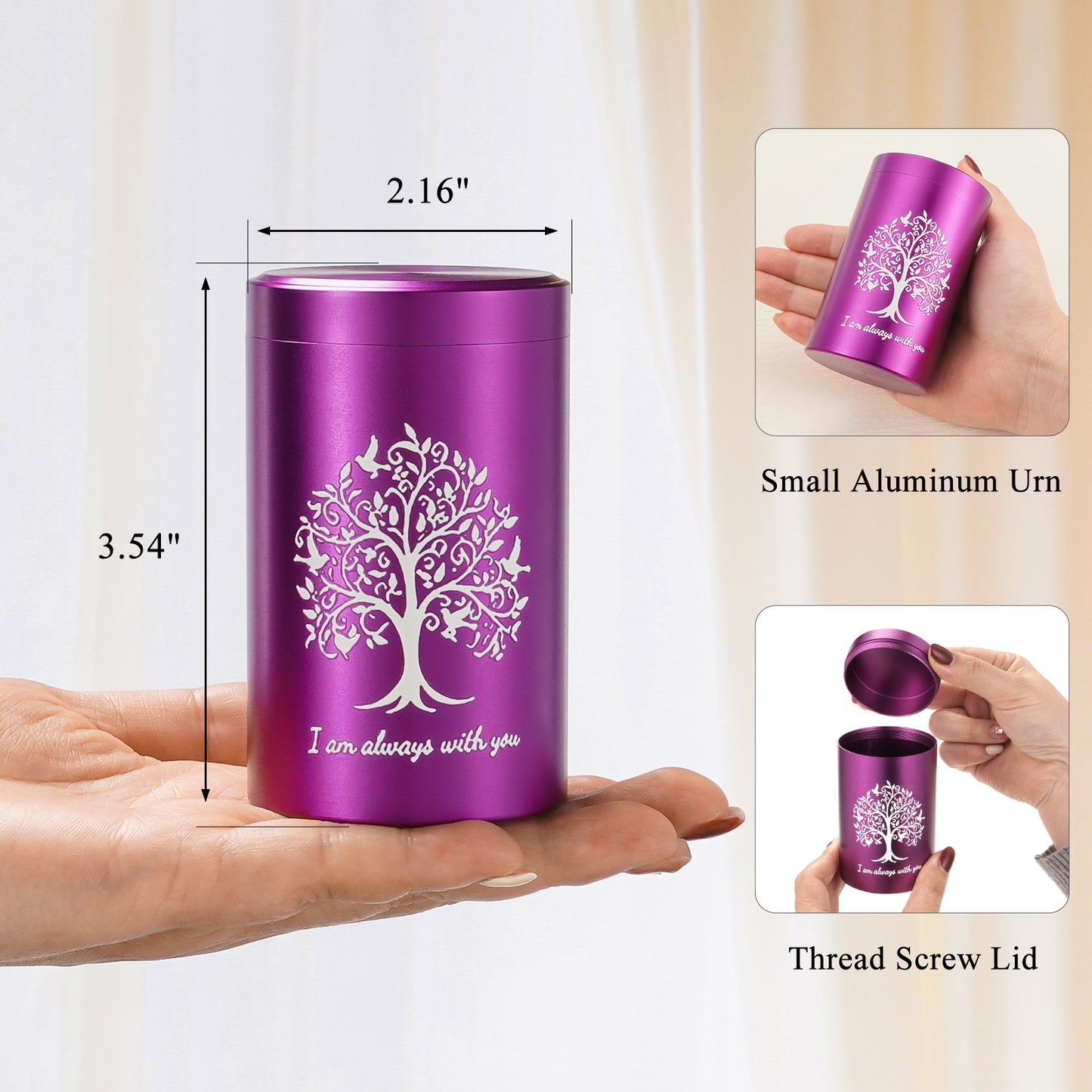 Small Aluminum Keepsake Urn for Human Ashes -Tree of Life