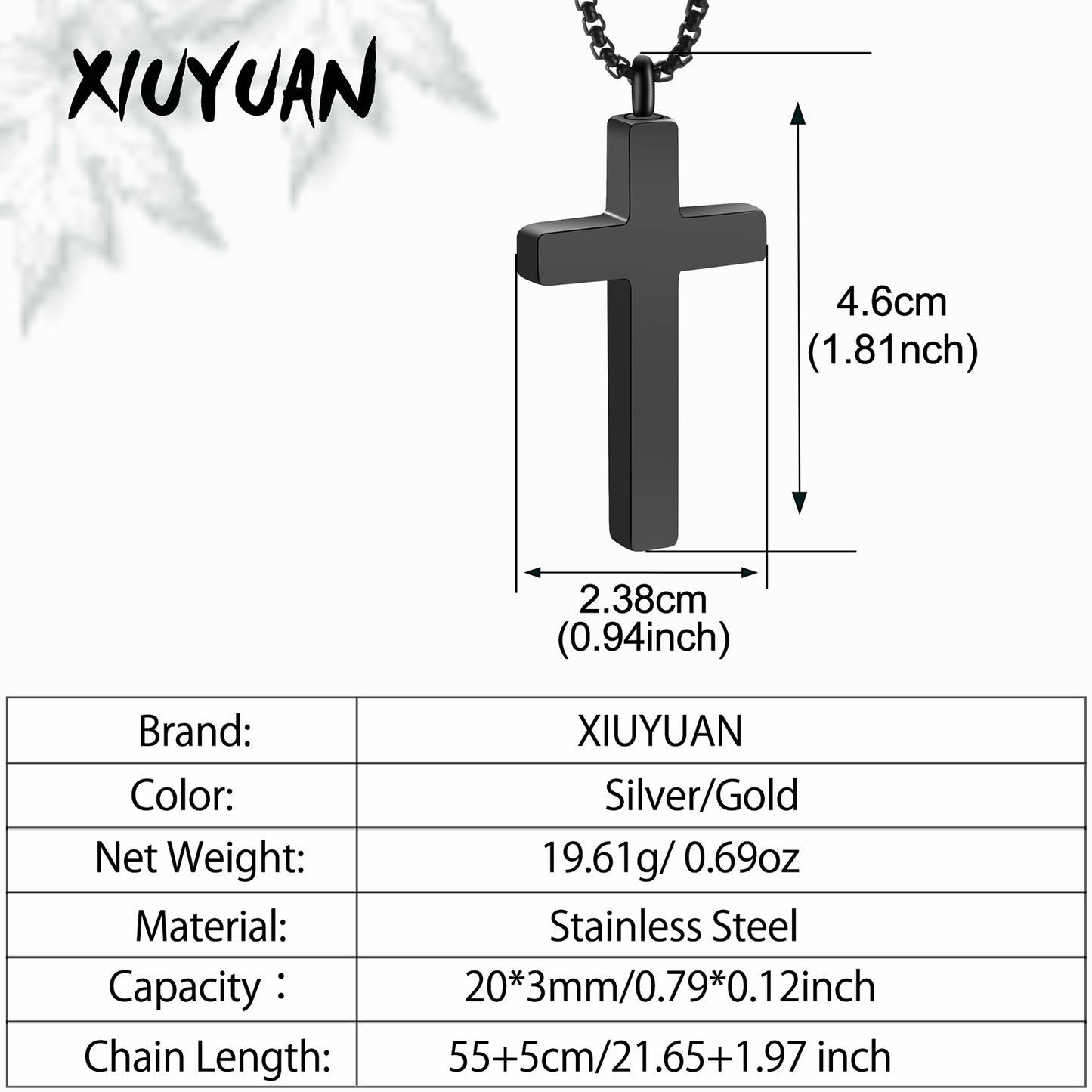 Cross - Shaped Memorial Urn Pendants: Black and Gold Keepsake Necklaces