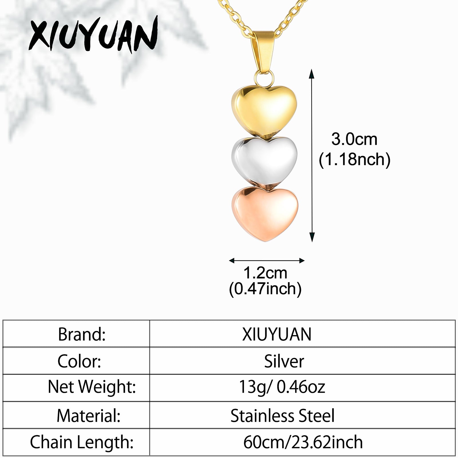 Three Heart Necklace for Ashes