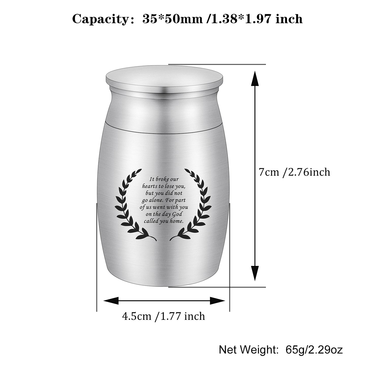 Aluminum Memorial Urns with Engraved Laurel Wreath & Poem