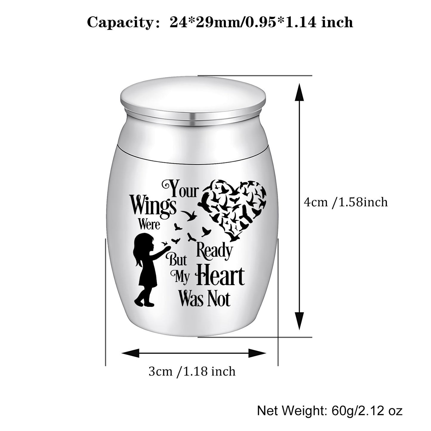Sentimental Memorial Urn: Girl & Bird-Heart Design