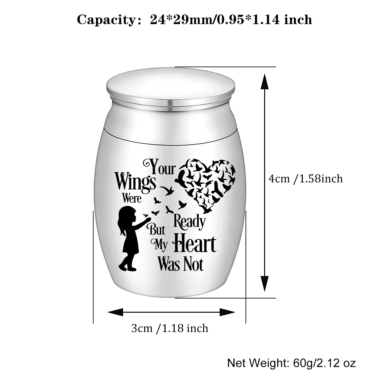 Sentimental Memorial Urn: Girl & Bird-Heart Design