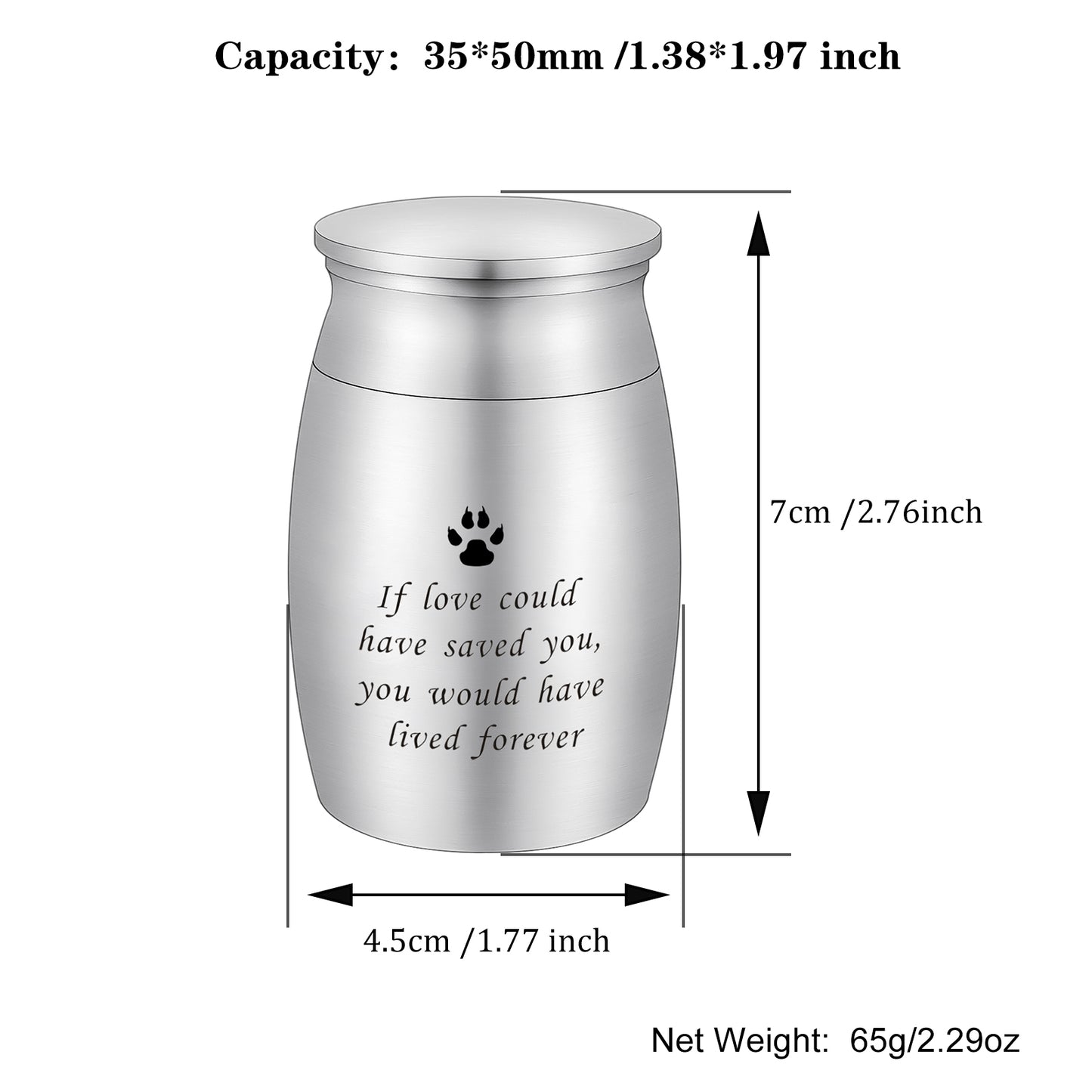 Aluminum Pet Memorial Urns with 'If Love Could Have Saved You' Engraving