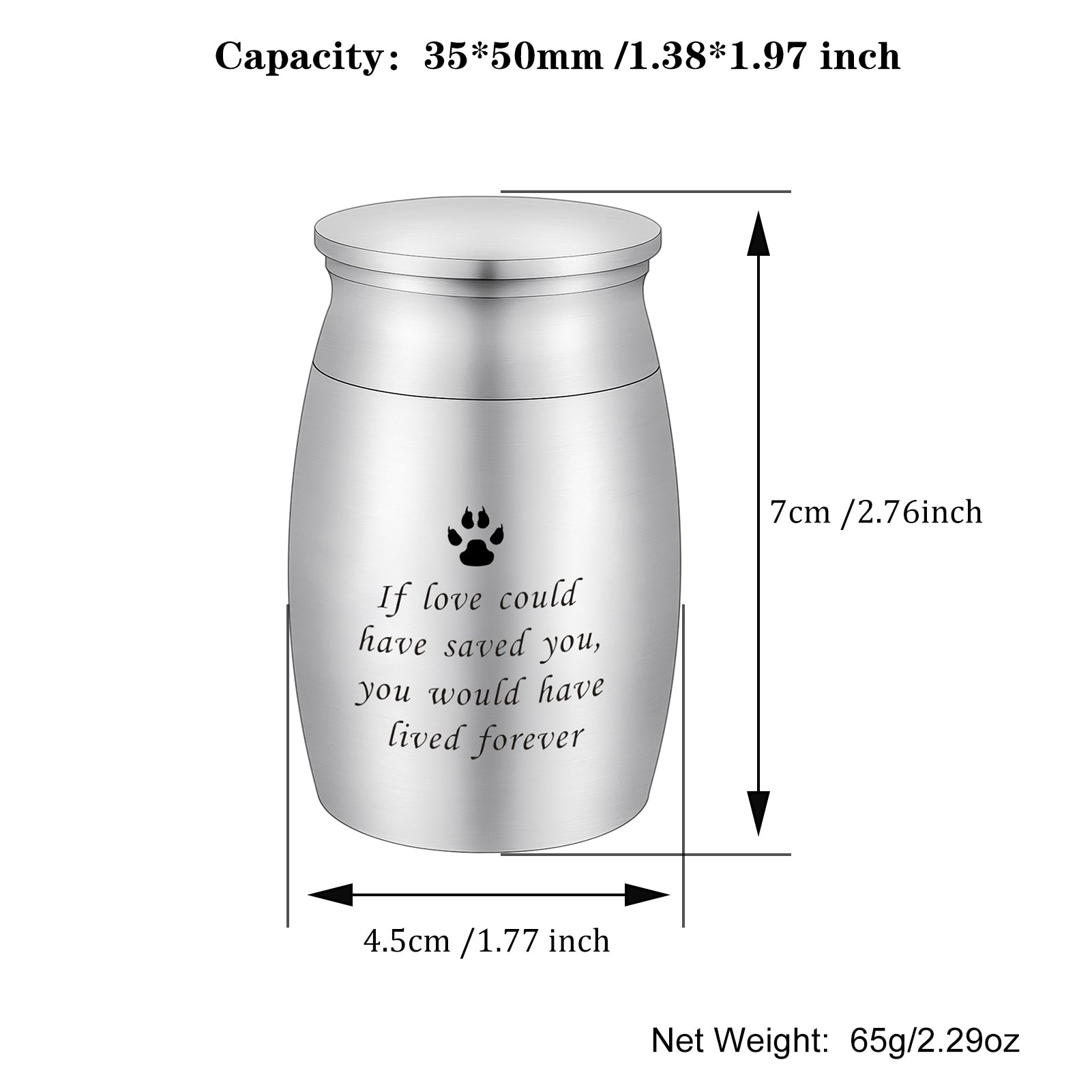 Aluminum Pet Memorial Urns with 'If Love Could Have Saved You' Engraving