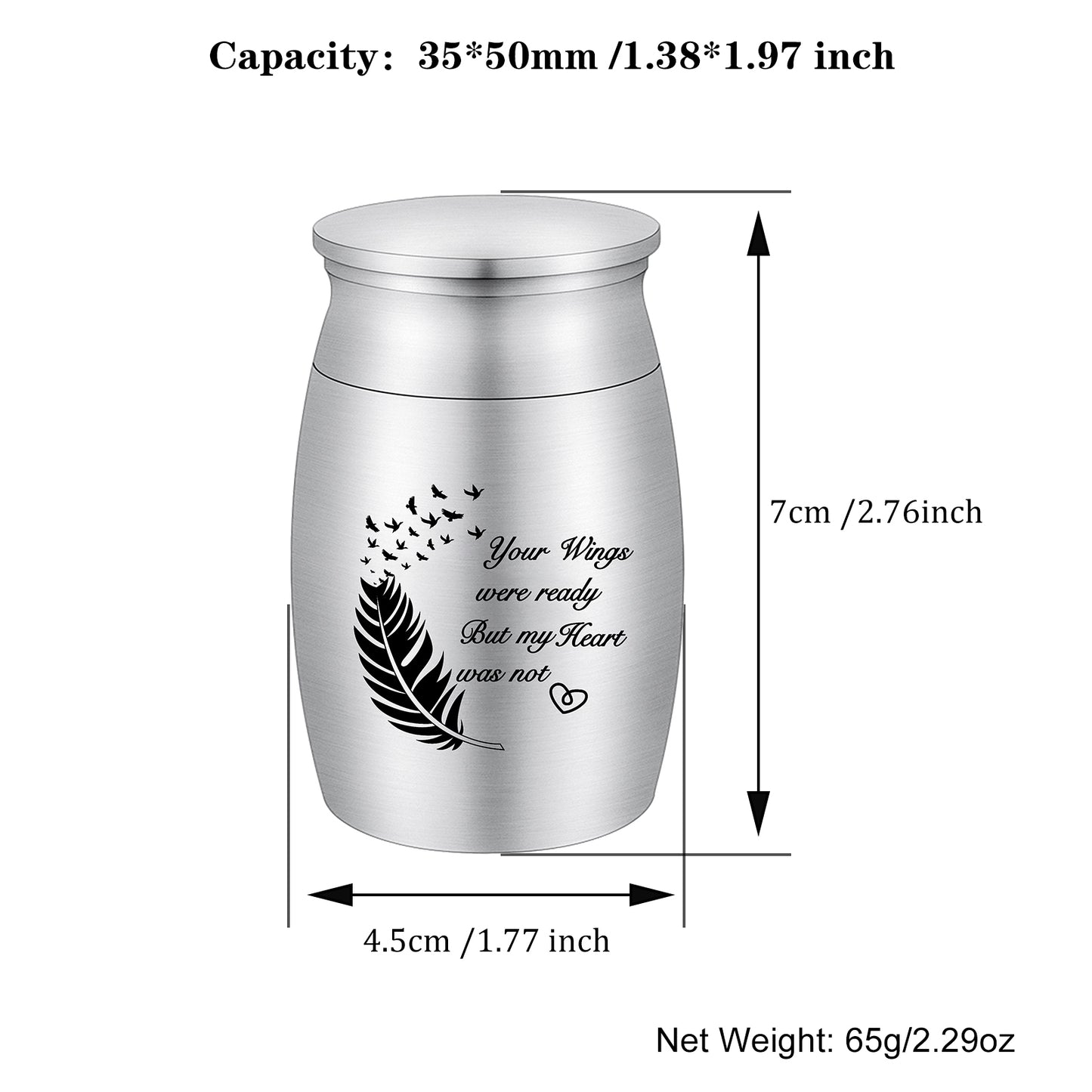 Heartfelt Memorial Urns: Engraved Feather, Birds & 'Your Wings were ready