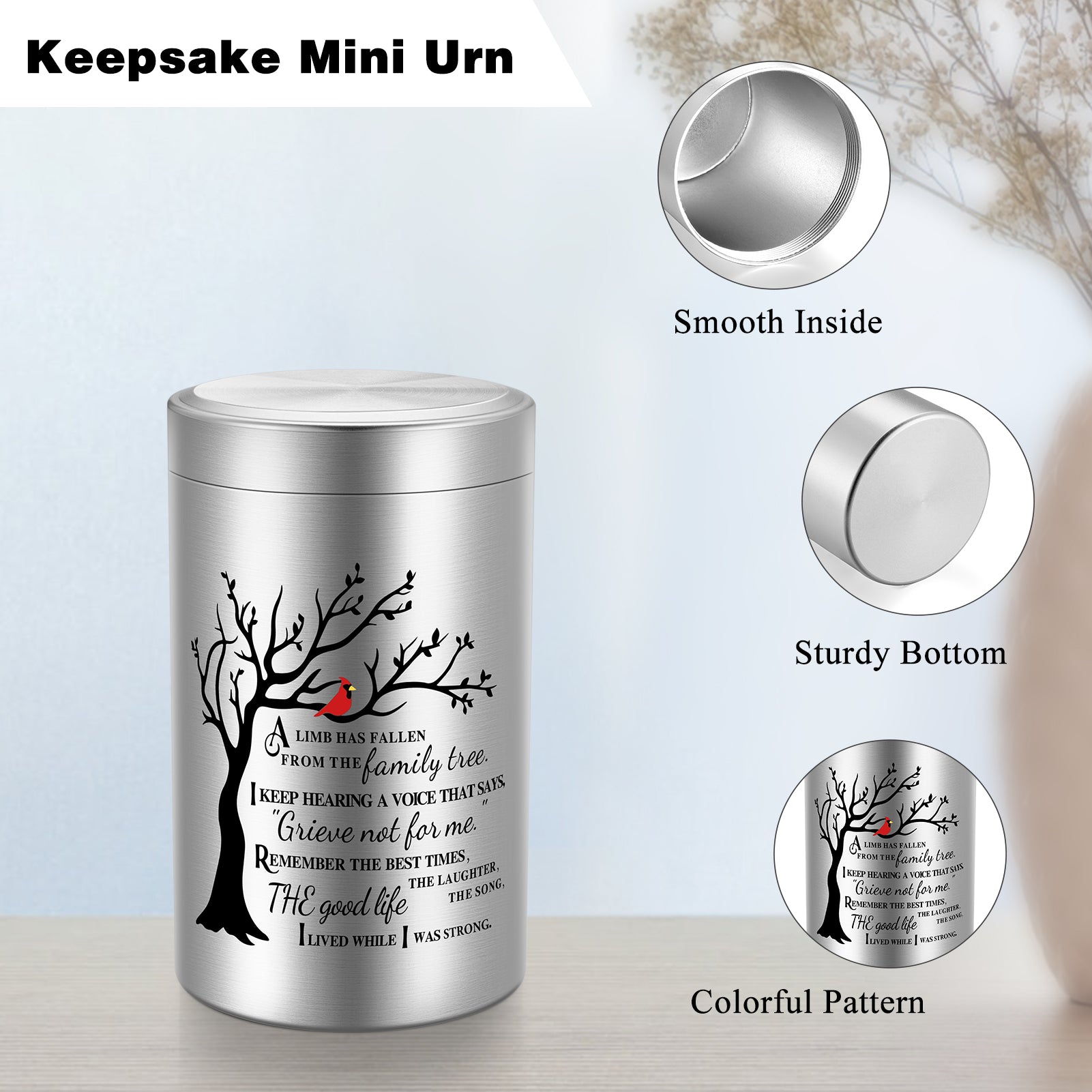 Small Aluminum Keepsake Urn for Human Ashes -Tree of Life