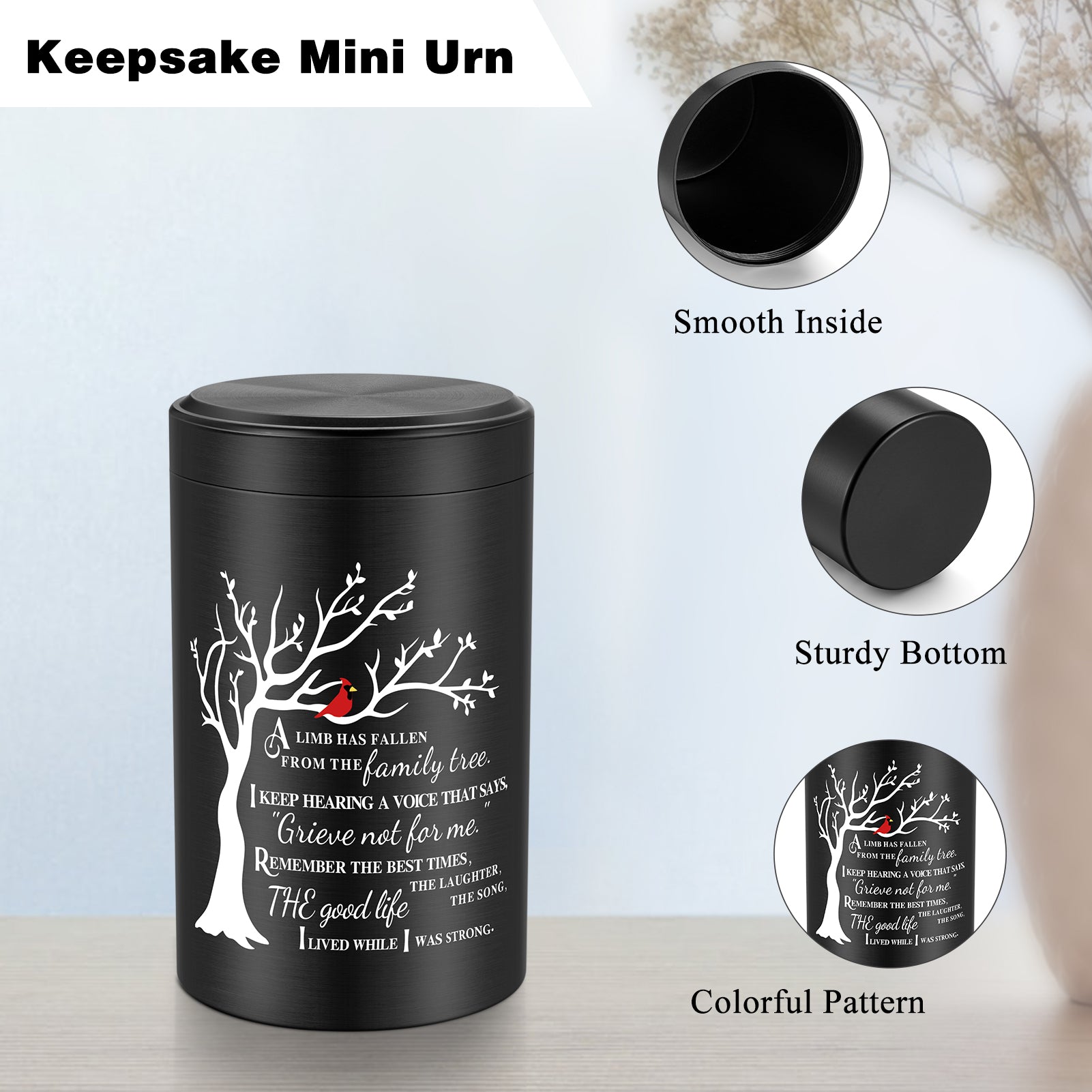 Small Aluminum Keepsake Urn for Human Ashes -Tree of Life
