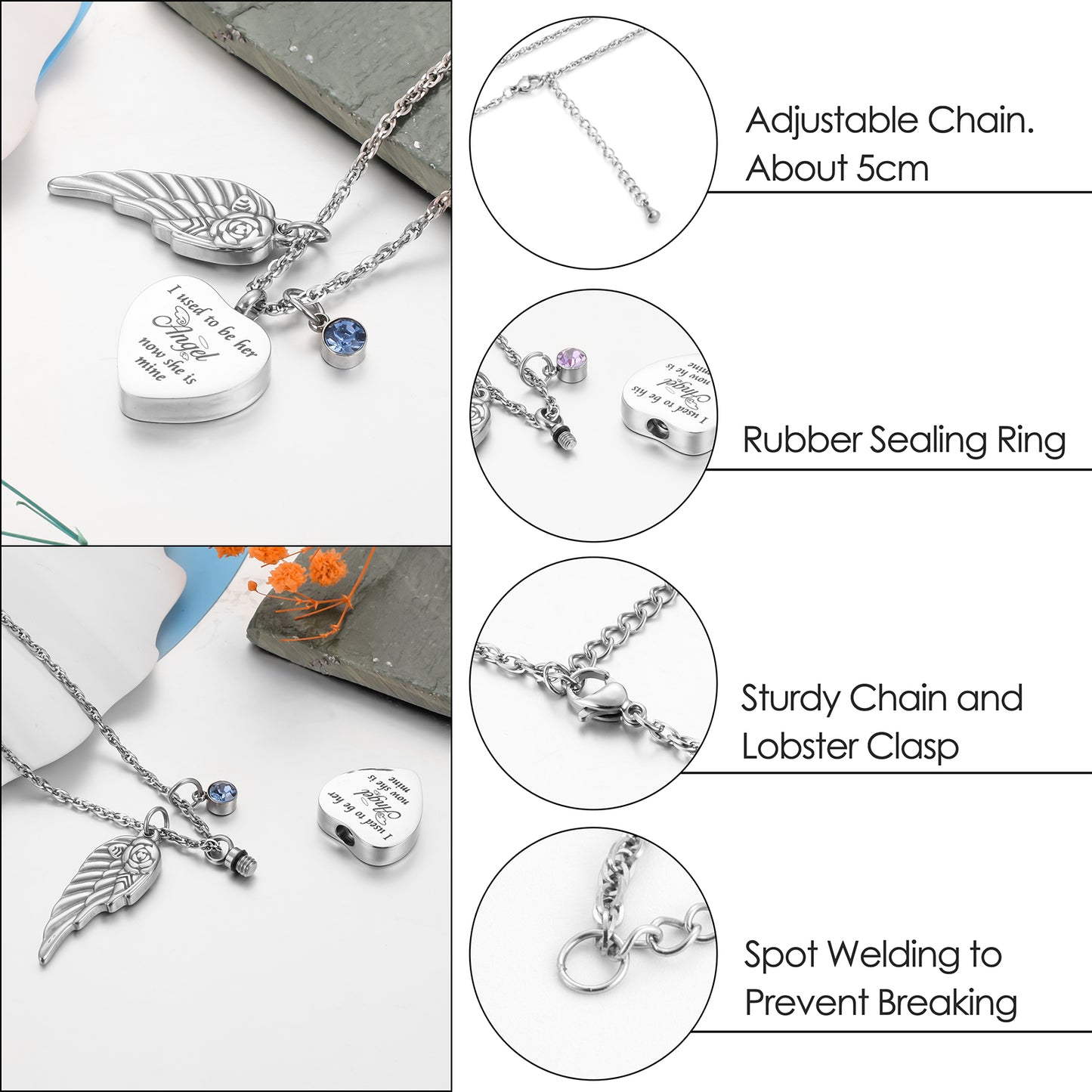 Memorial Necklace with Wings and Birthstone ‘I used to be her Angel…’ Engraving