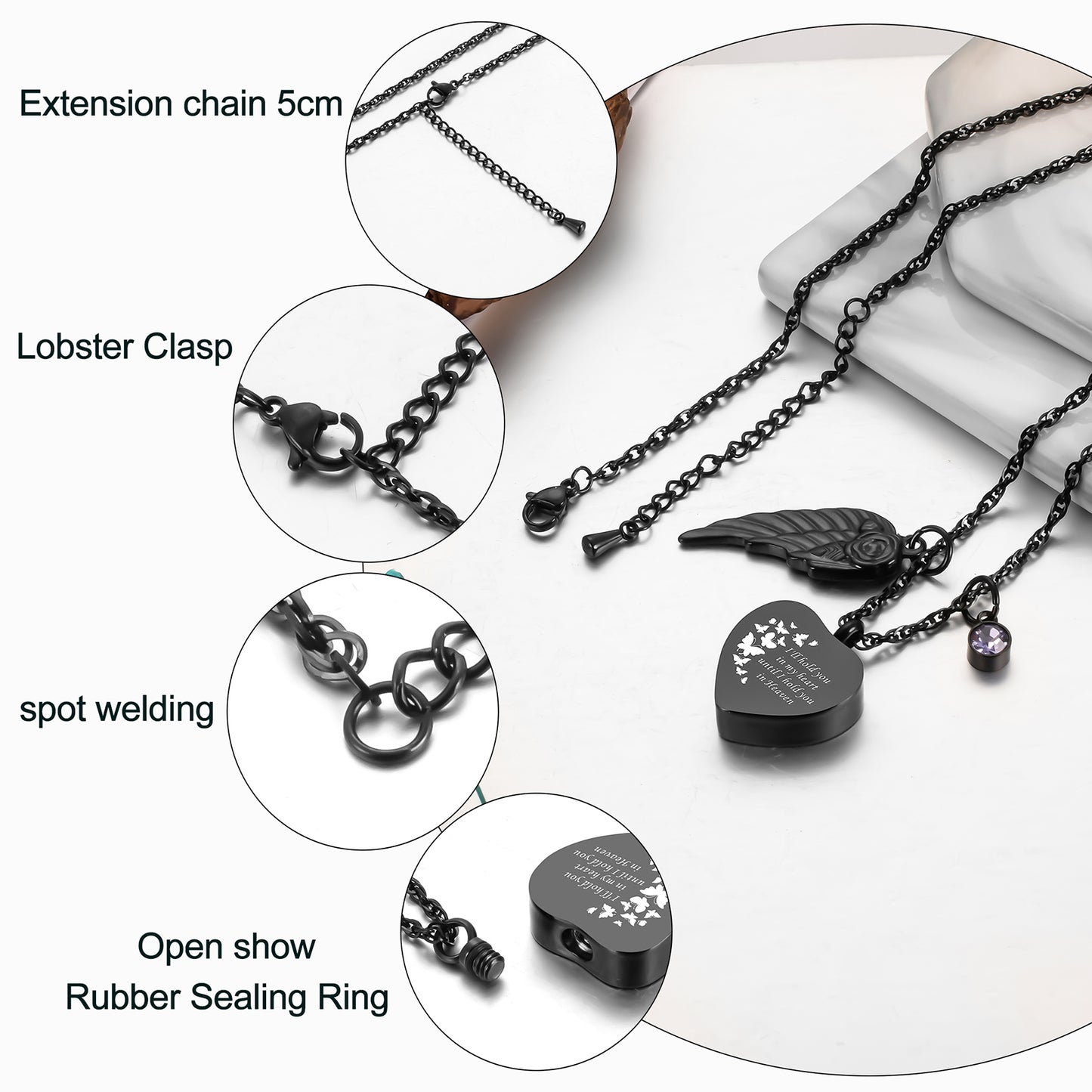 Dark Romantic Heart Memorial Necklace