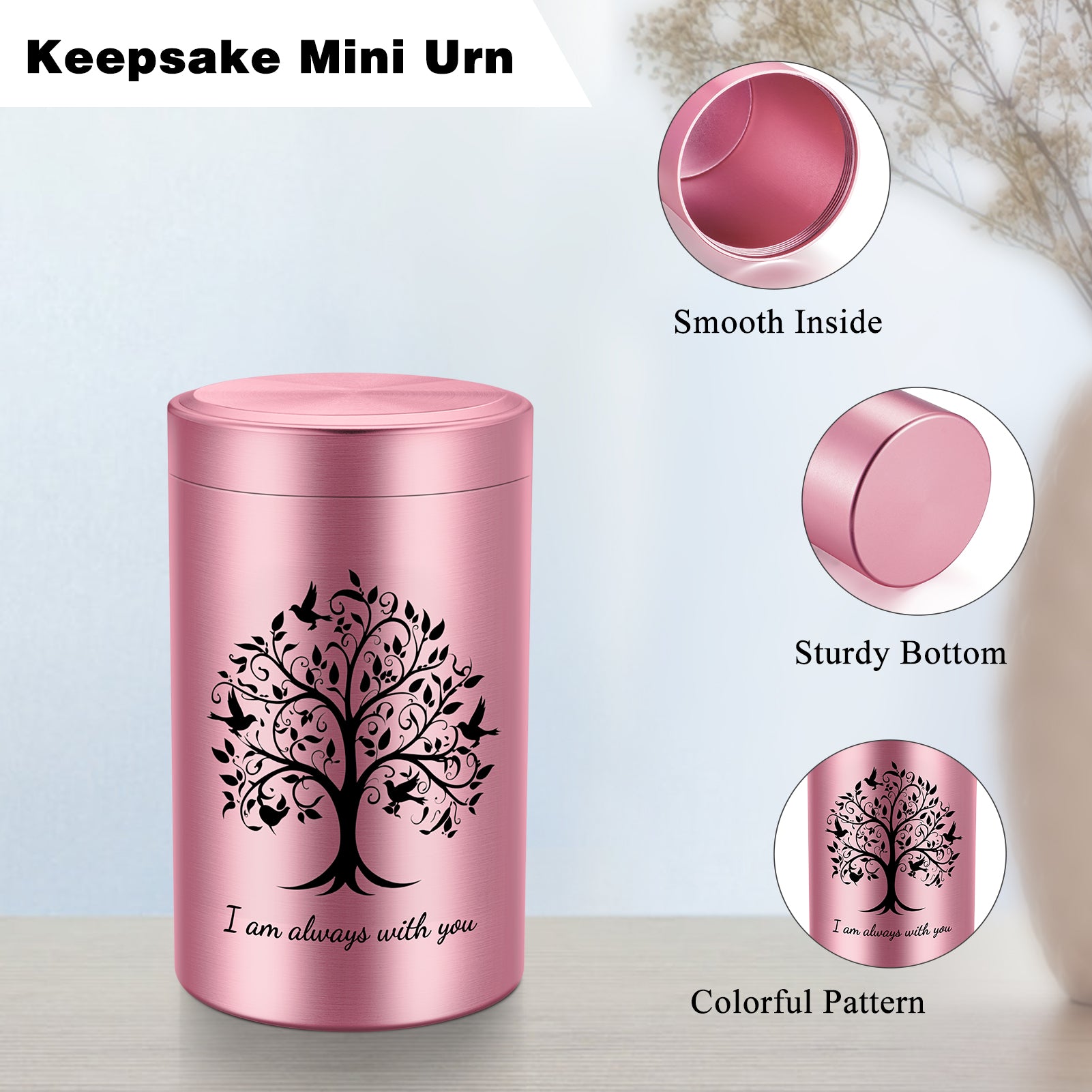 Small Aluminum Keepsake Urn for Human Ashes -Tree of Life