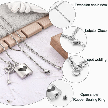 Lock & Key Urn Pendant with Heart