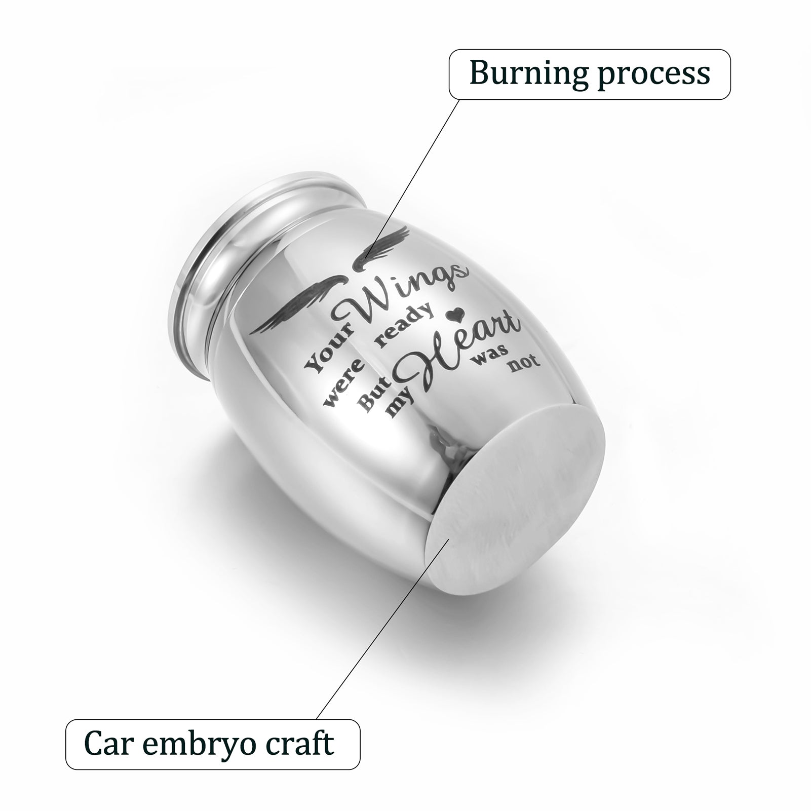 Stainless Steel Mini Keepsake Urn -Your Wings Were Ready, But My Heart Was Not