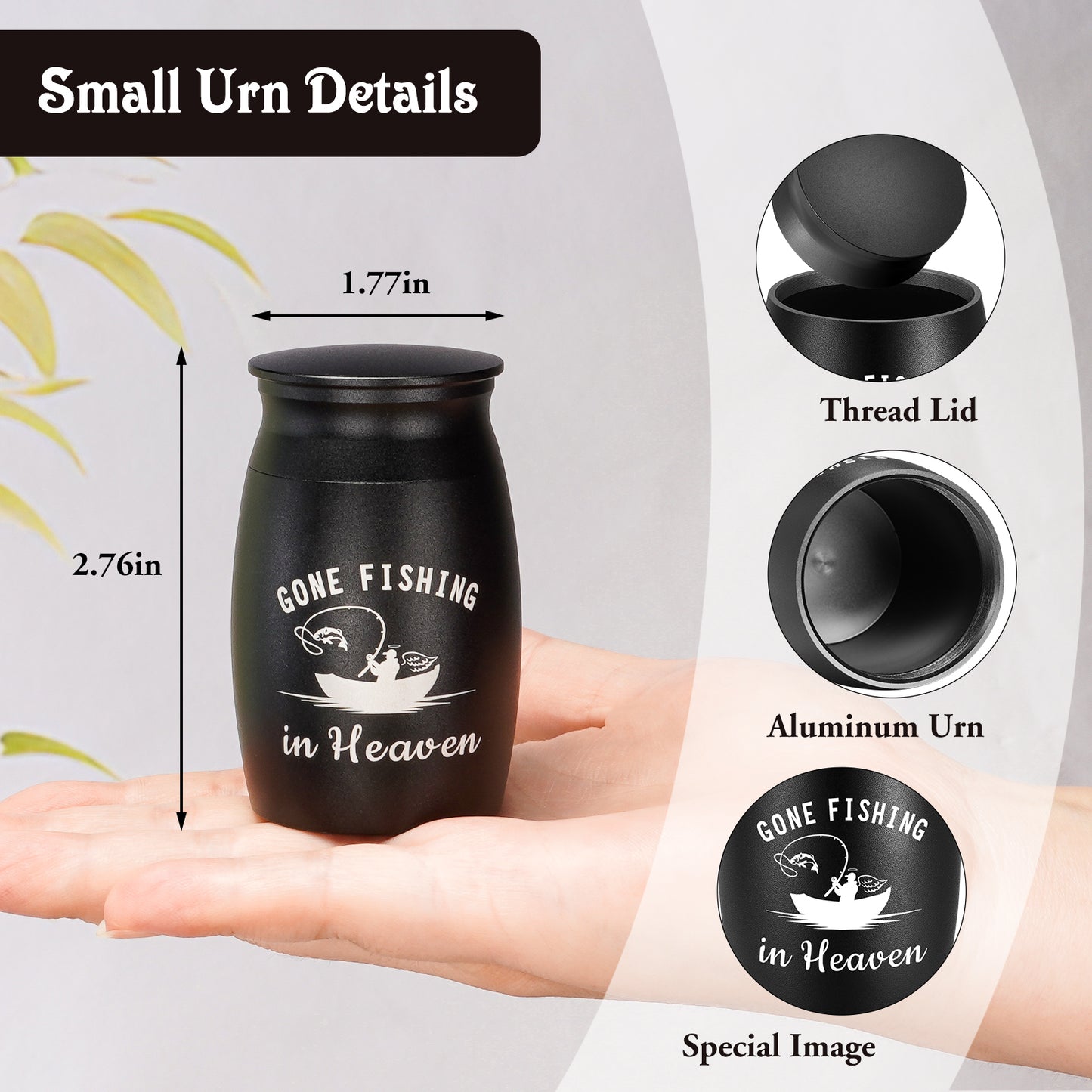 2.76 Inches Black Aluminium Urn for Ashes Keepsake