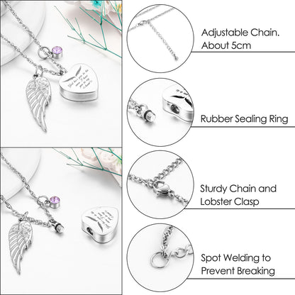Memorial Necklace: Engraved Heart with Wing & Birthstone