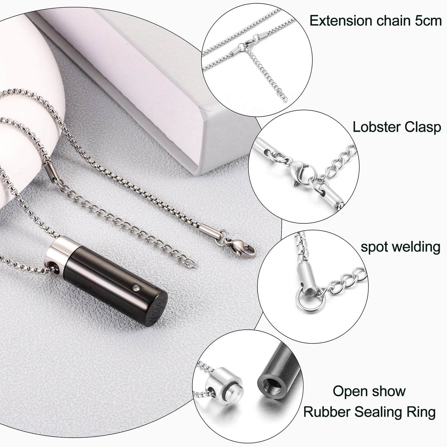 Black Cylinder Cremation Necklace