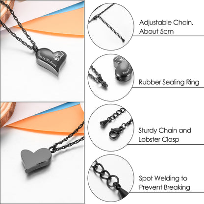 'Forever In My Heart’ Black Heart Urn Memorial Necklace for Remembering Loved Ones