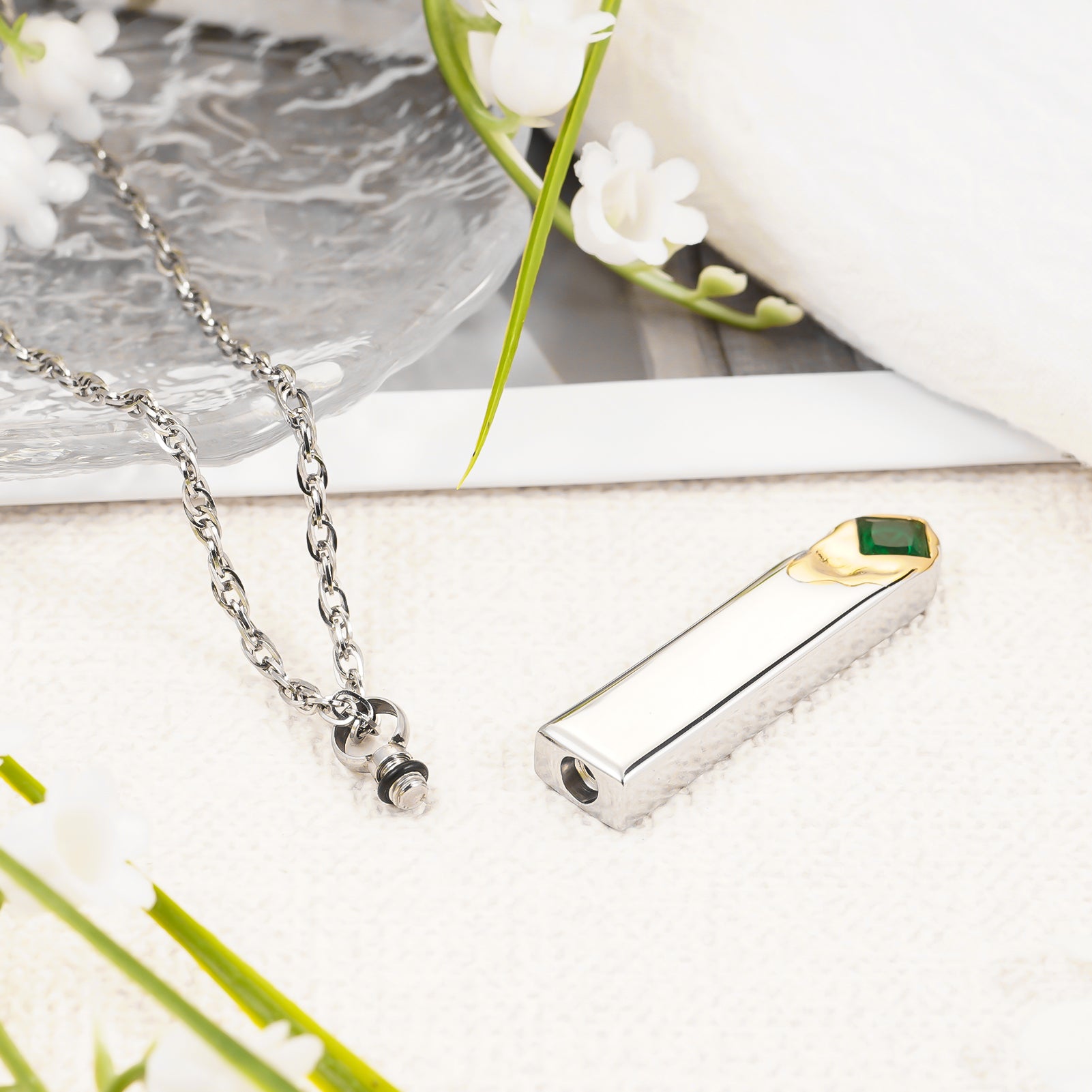 Customized Cube Ashes Necklace, Bar Urn Necklace for Ashes