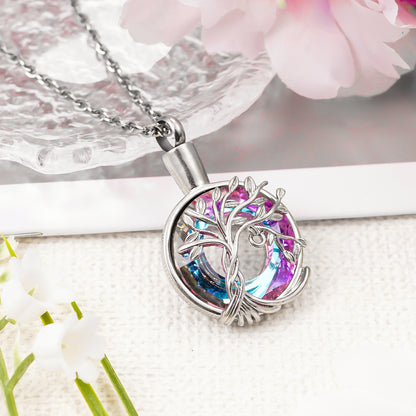 colorful stone cremation pendant, life tree ashes necklace