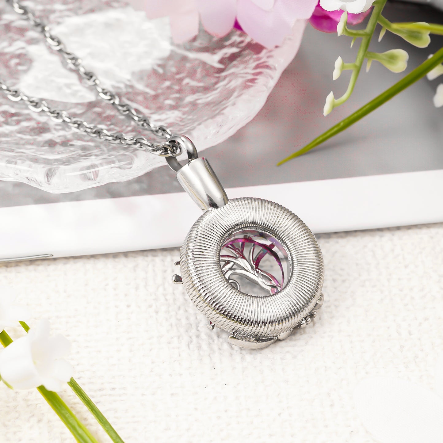 colorful stone cremation pendant, life tree ashes necklace