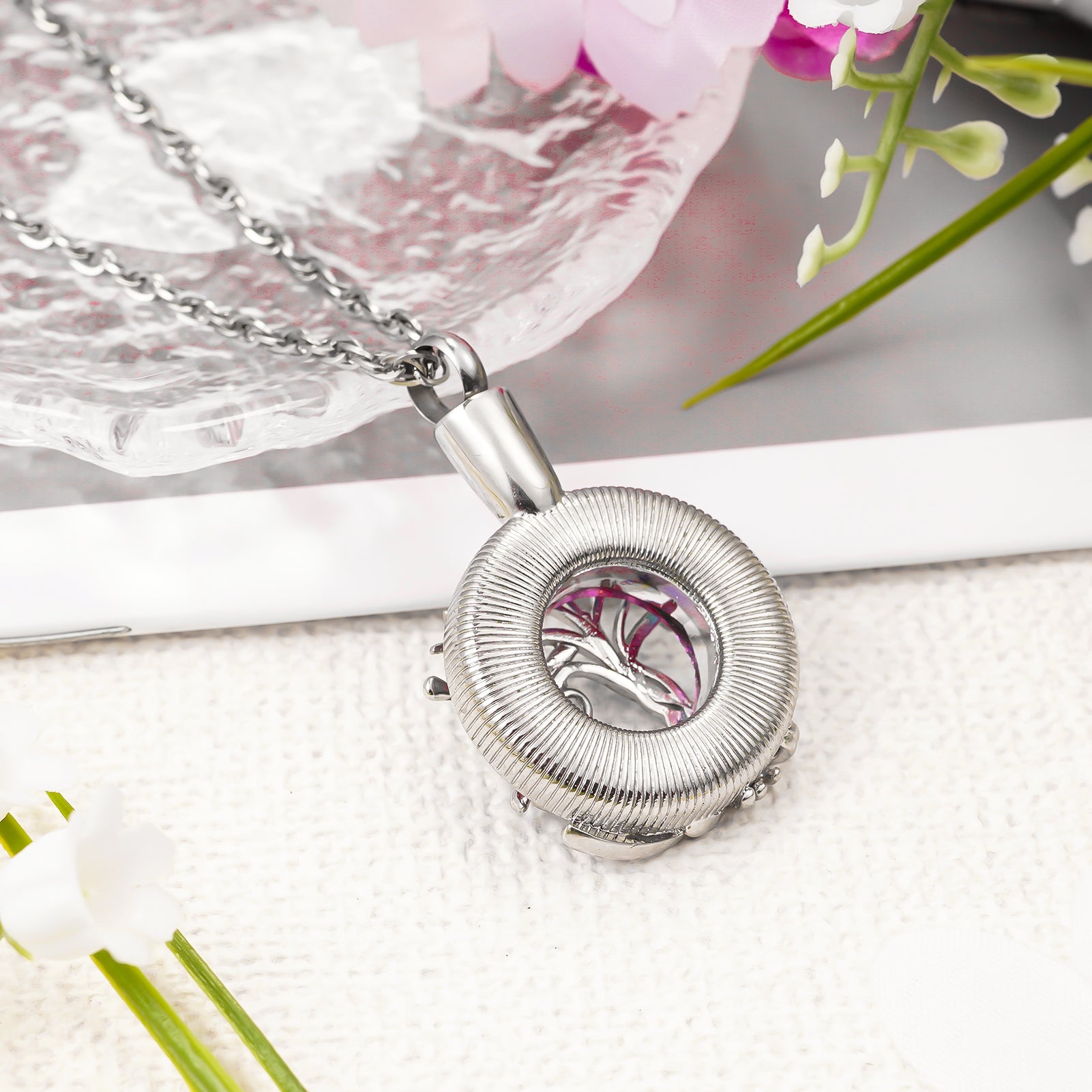 colorful stone cremation pendant, life tree ashes necklace