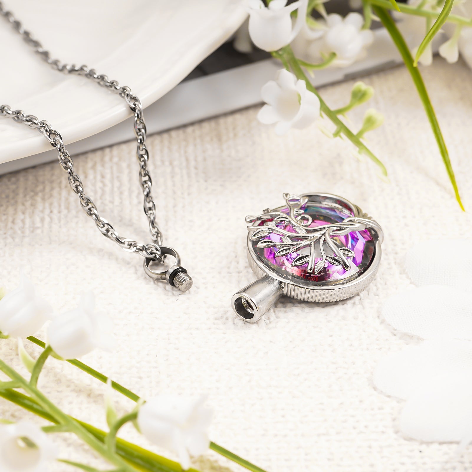 colorful stone cremation pendant, life tree ashes necklace