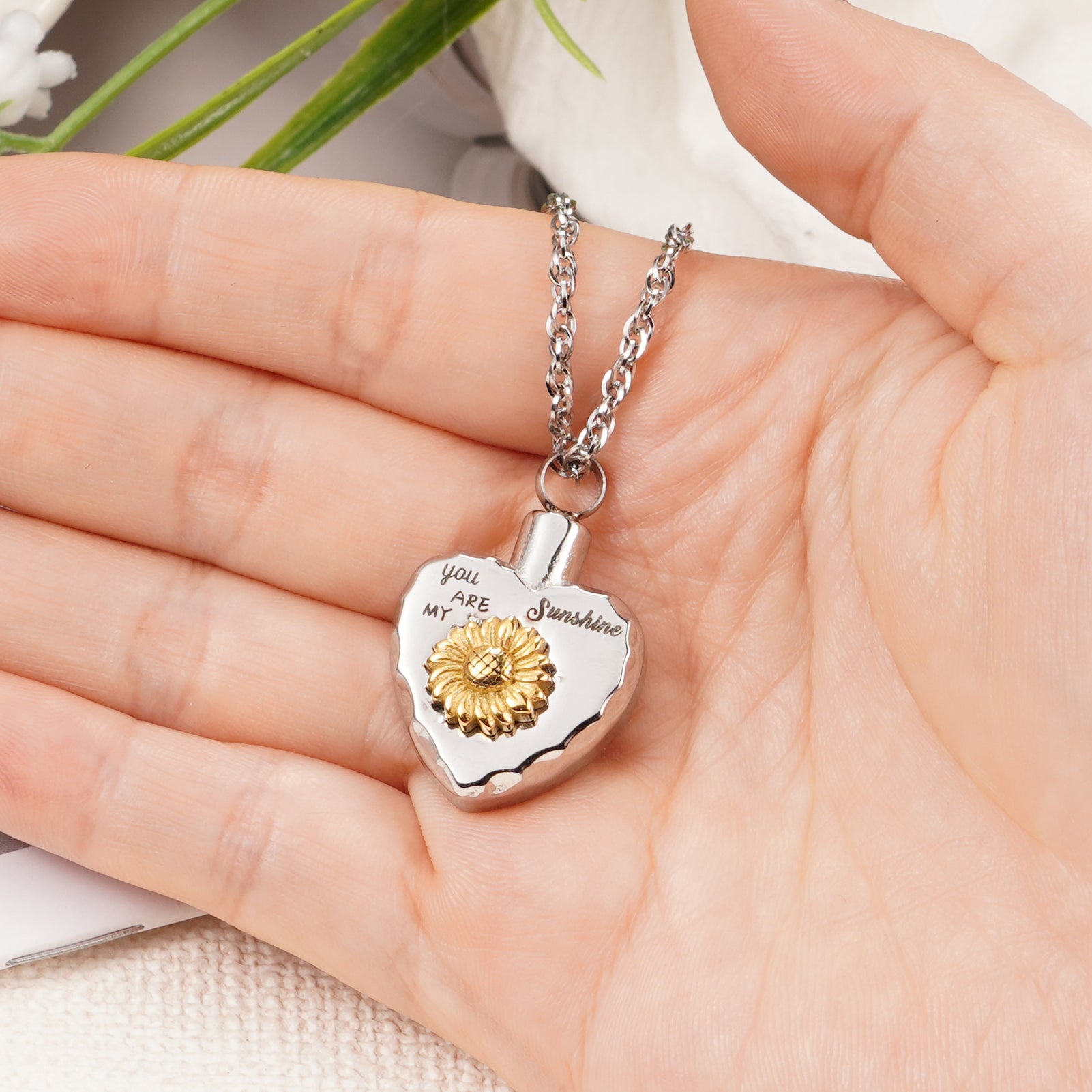 Sunflower Heart Memorial Necklace