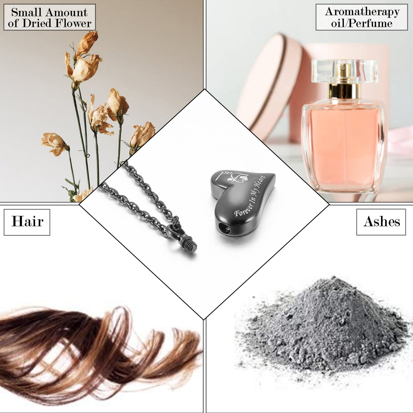 'Forever In My Heart’ Black Heart Urn Memorial Necklace for Remembering Loved Ones