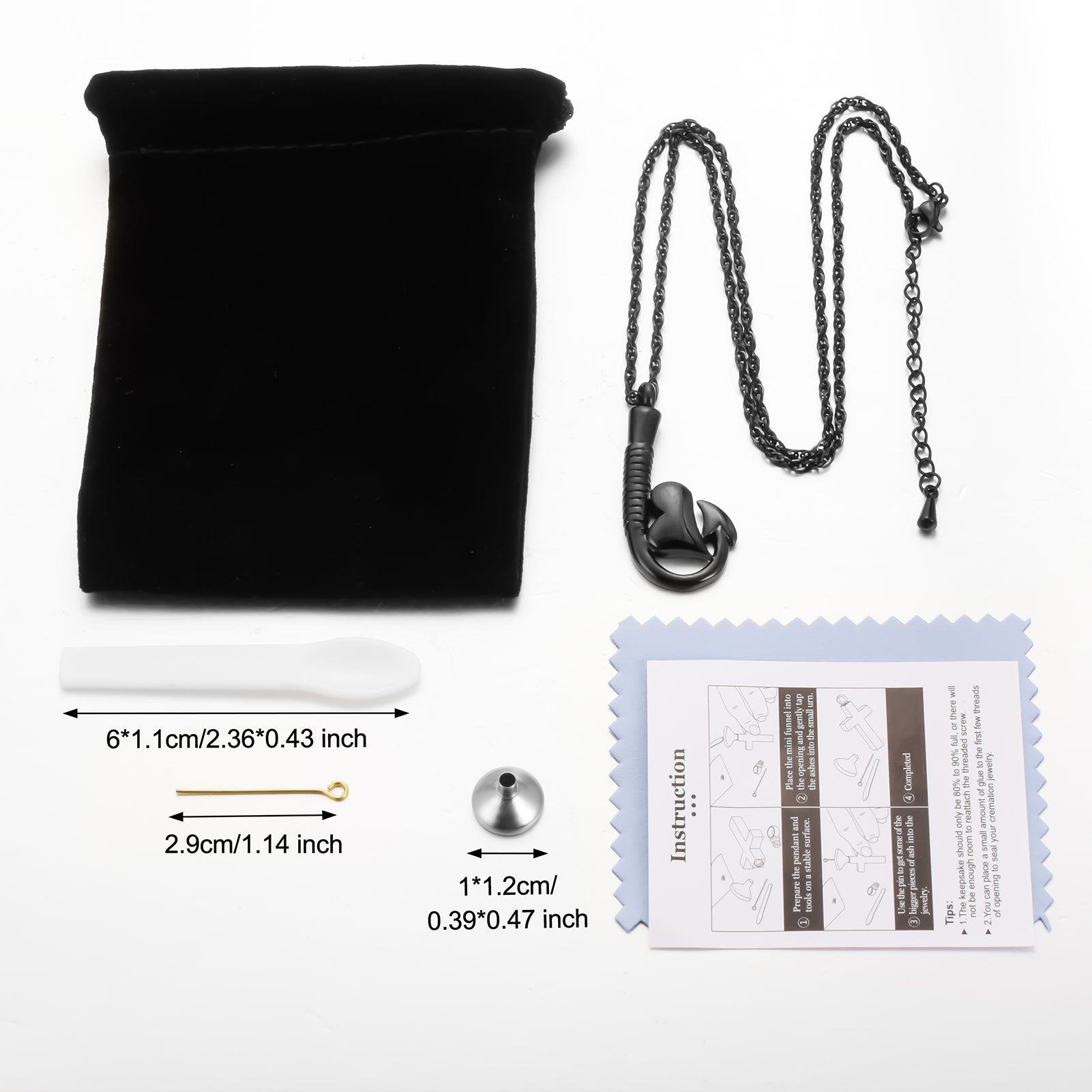 Fish Hook and Heart Cremation Necklace