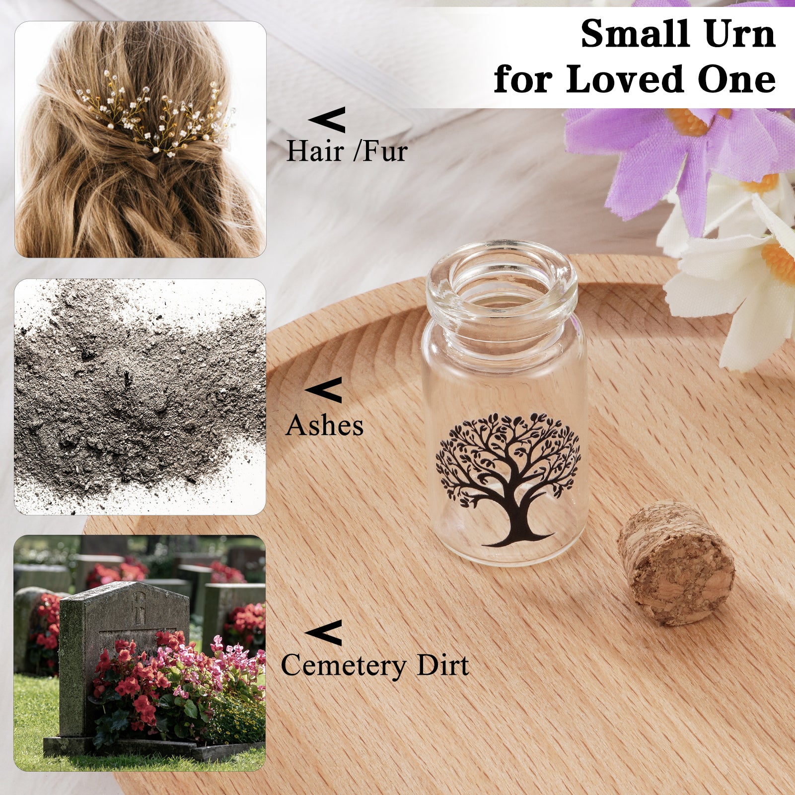 Wooden Box with Small Glass Urn for Ashes