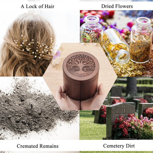 3.94 Inches Wood Urn, Tree of Life Acacia