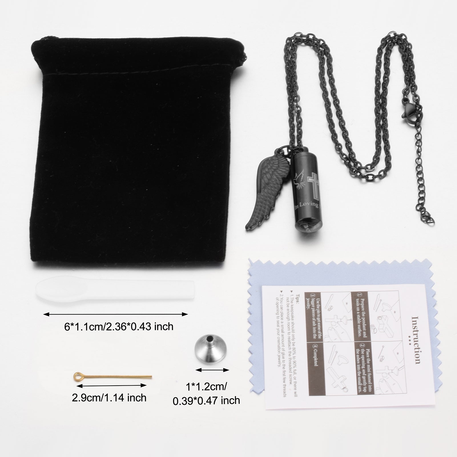 Cylindrical Cremation Necklace with Cross