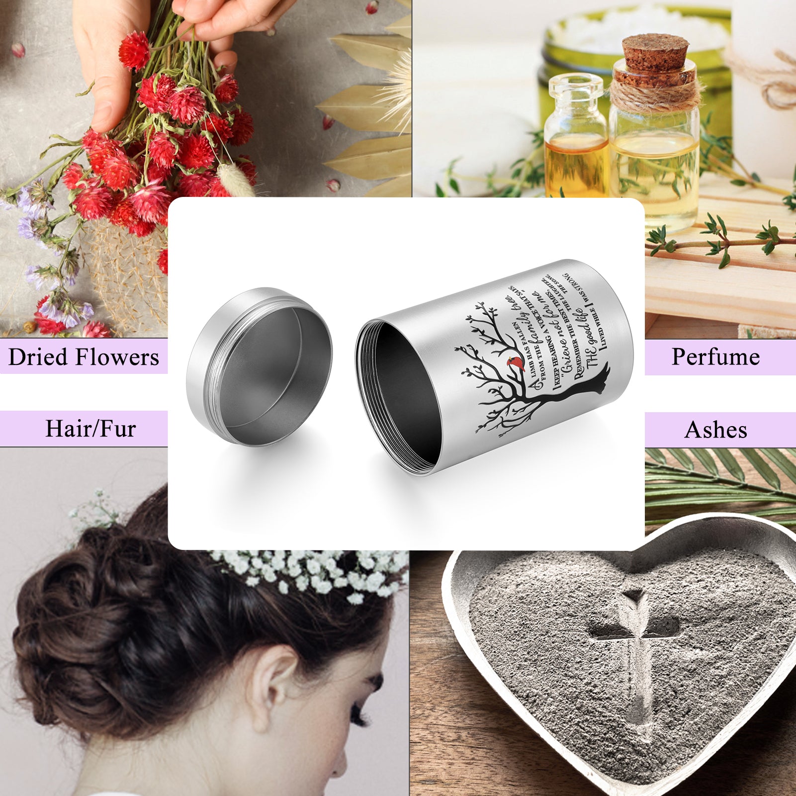 Small Aluminum Keepsake Urn for Human Ashes -Tree of Life