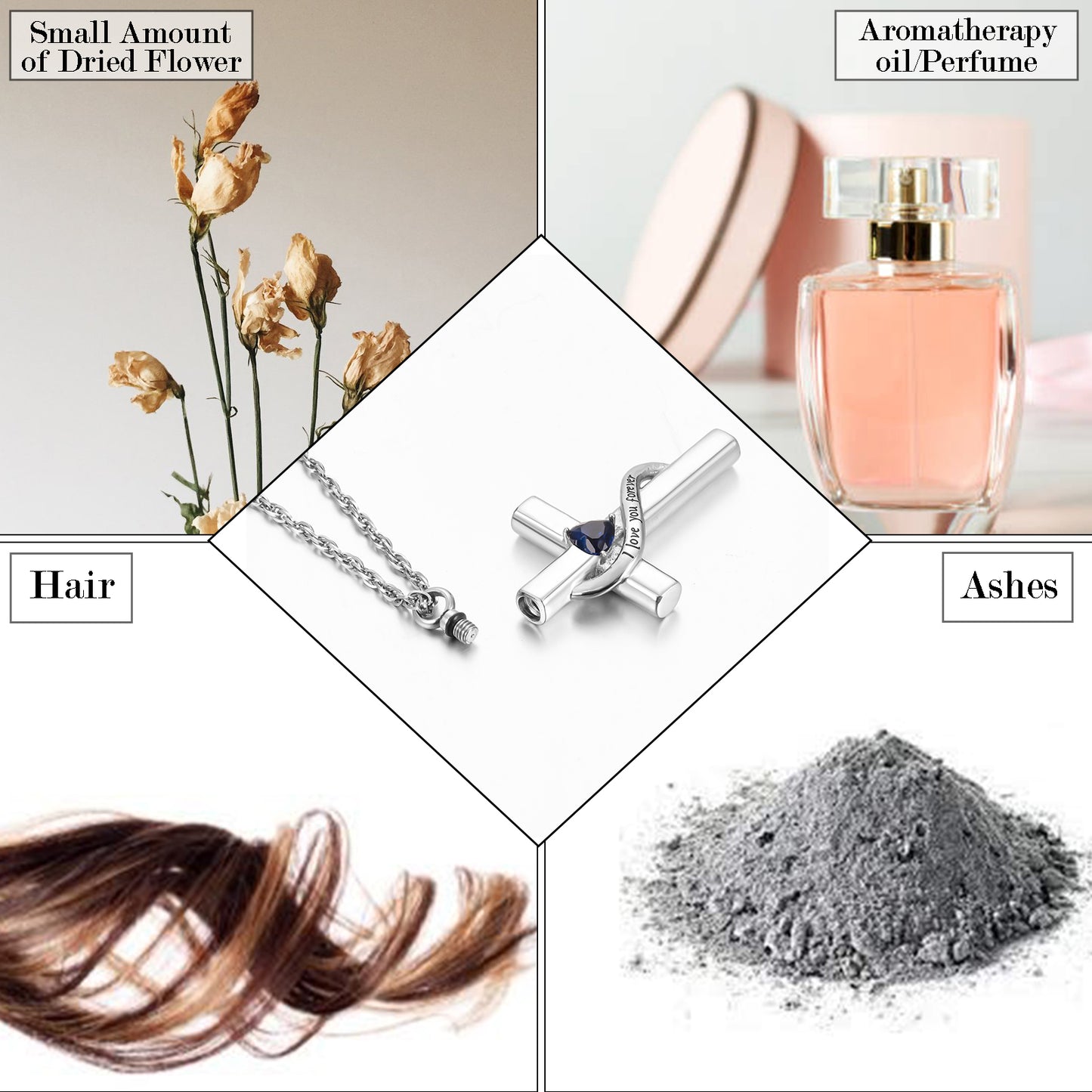 Cross Cremation Pendant with Blue Heart