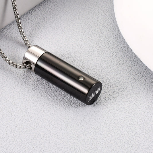 Black Cylinder Cremation Necklace