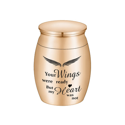 Stainless Steel Mini Keepsake Urn -Your Wings Were Ready, But My Heart Was Not