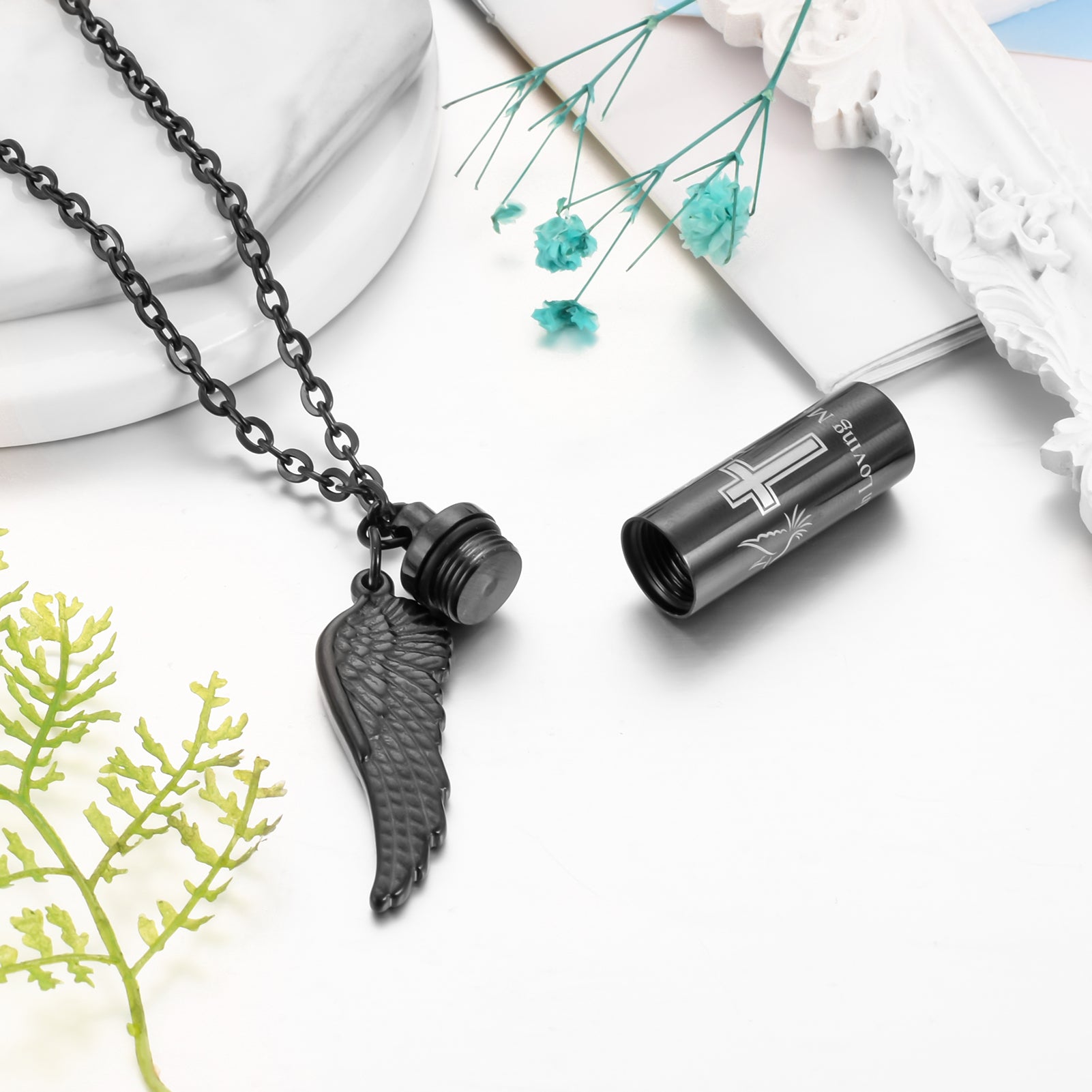 Cylindrical Cremation Necklace with Cross